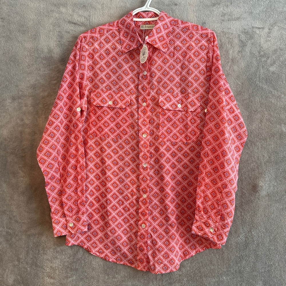 Vintage-Inspired Pink Patterned Button-Down Shirt